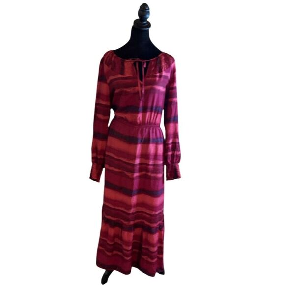 Terra & Sky Women's Plus 14 Red Stripe Peasant Maxi Dress Long Sleeve - Picture 1 of 8